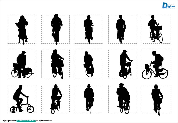 自転車に乗る人のシルエット画像