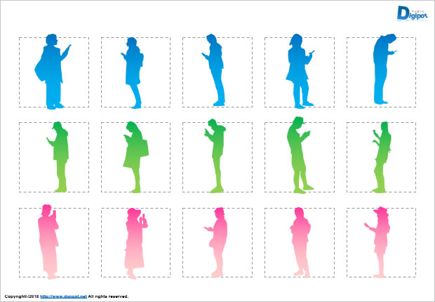 スマホ操作している人のシルエット