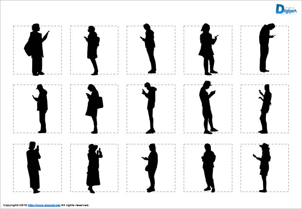 スマホ操作している人のシルエット2