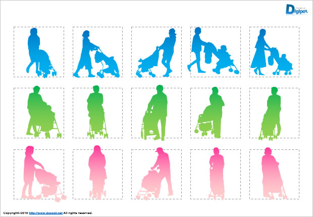 ベビーカーを押す人のシルエット画像2