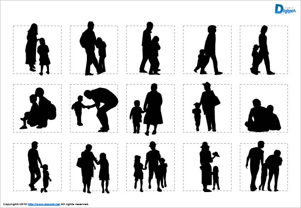 子供連れの人のシルエット画像