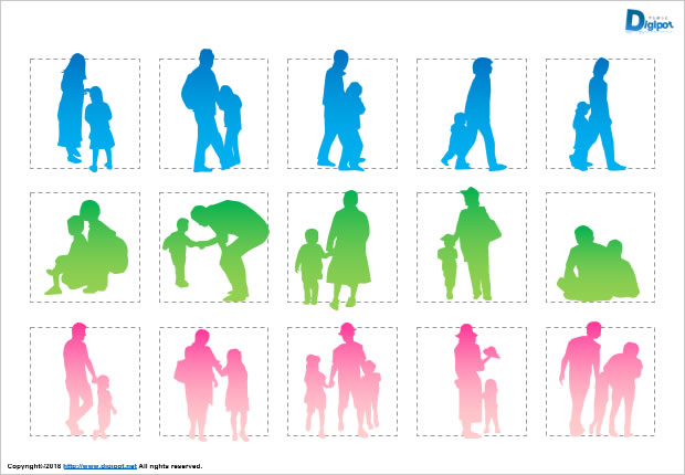 子供連れの人のシルエット画像2