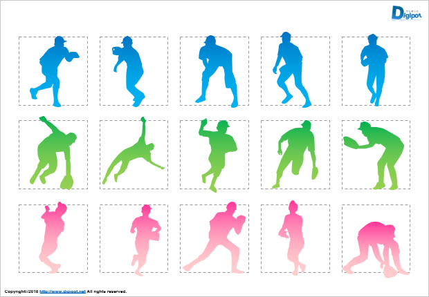 野球の内野手、外野手のシルエット画像2