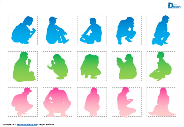 座っている、しゃがんでいる人のシルエット画像2