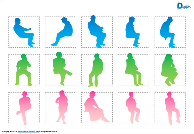 座っている、しゃがんでいる人のシルエット画像2