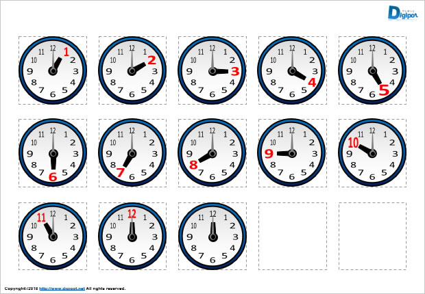 アナログ時計と時間別のイラスト画像
