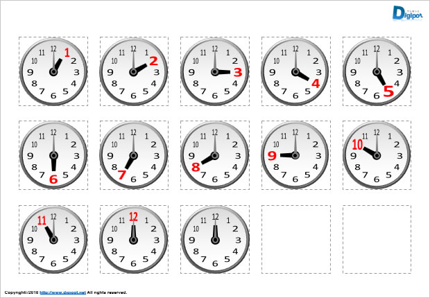アナログ時計と時間別のイラスト画像2