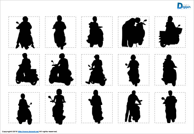 バイクに乗る人のシルエット画像