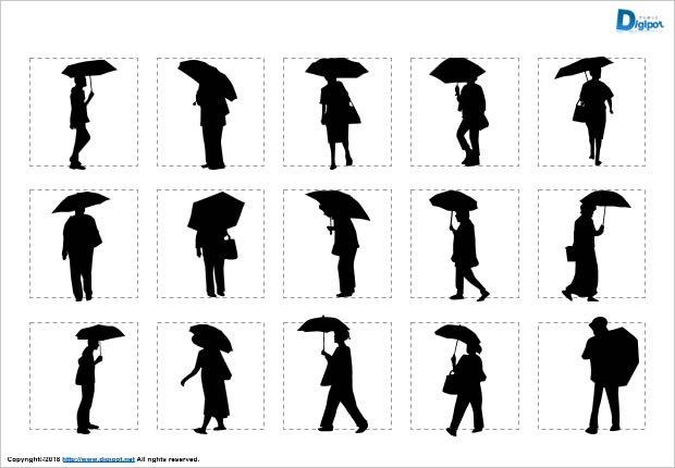 傘をさす人 持つ人のシルエット パワーポイント ページ 7 フリー素材 無料素材のdigipot