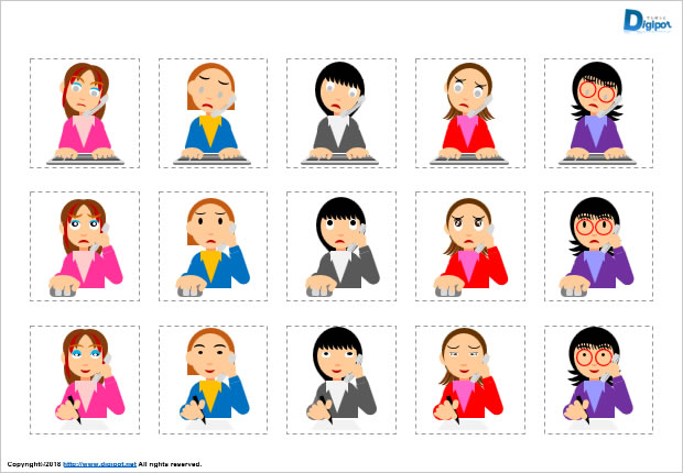 作業しながら電話するビジネスウーマンのイラスト画像