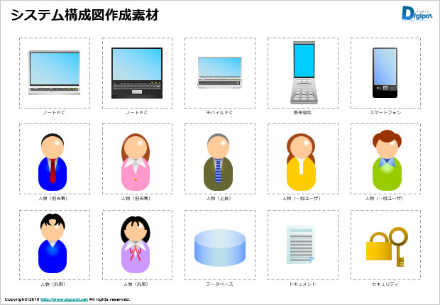 システム構成図 ネットワーク図作成用素材 パワーポイント フリー素材 無料素材のdigipot