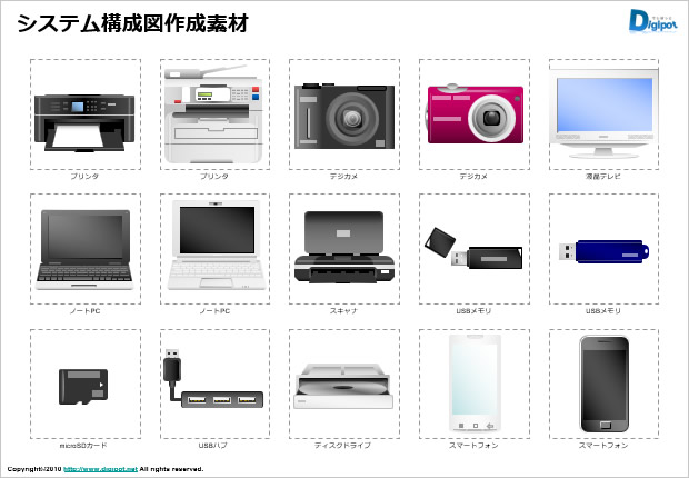 システム構成図 ネットワーク図作成用素材 パワーポイント フリー素材 無料素材のdigipot