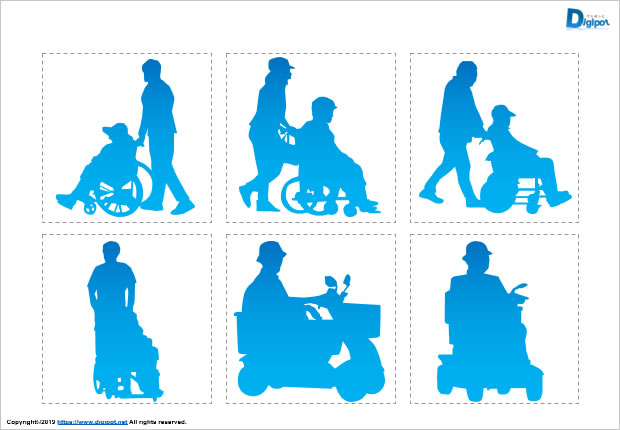 車イス、電動車いすを利用する人物のシルエット画像2