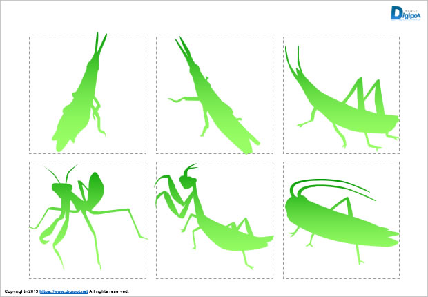 バッタ、カマキリのシルエット画像
