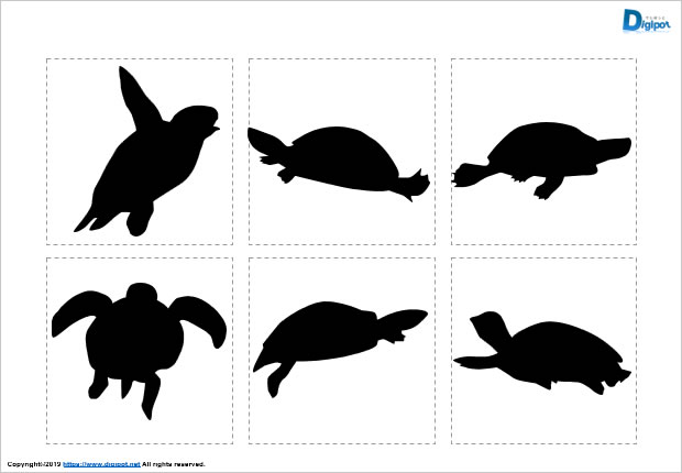 泳いでいるカメのシルエット画像