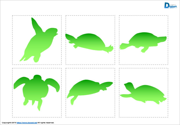 泳いでいるカメのシルエット画像