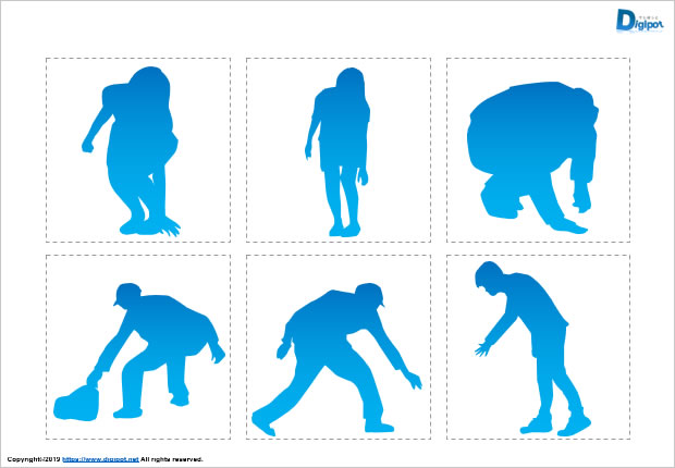 何かを拾う人物のシルエット画像