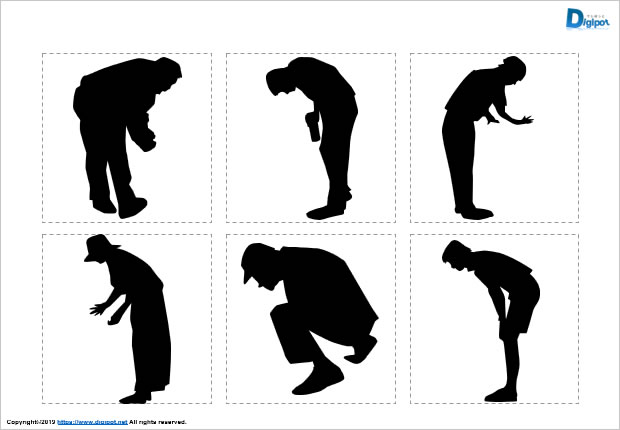 下を向く人物のシルエット画像