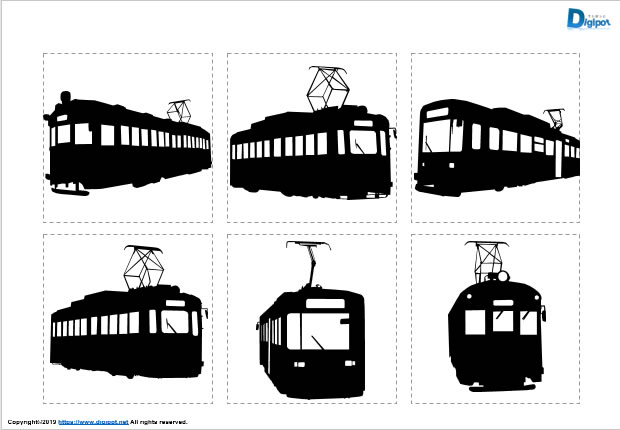 路面電車のシルエット画像