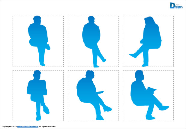 足を組んで座っている人のシルエット画像