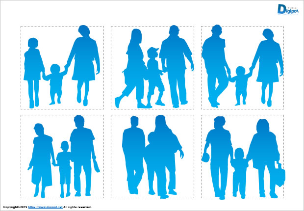 親子三人で手をつなぐシルエット画像