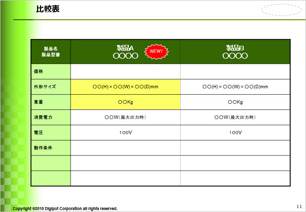 比較表のテンプレート画像
