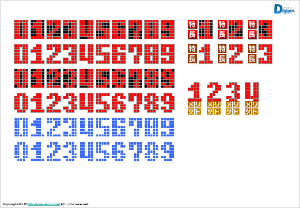 ドット数字のパワポ図形フォント画像