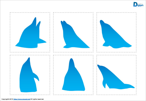 水面から顔を出すイルカのシルエット画像
