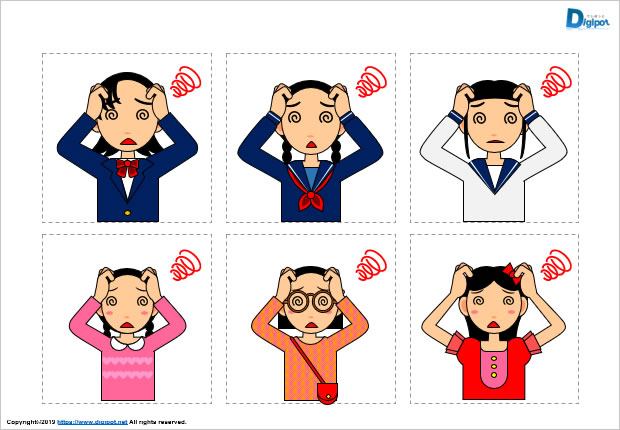 困るしぐさの子供、女の子のイラスト画像2