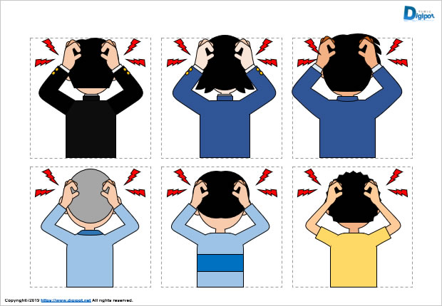 頭を抱える後ろ姿の子供、男の子のイラスト画像2