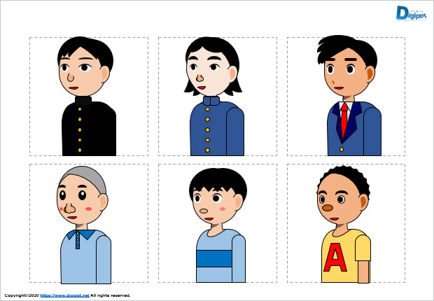 斜め前アングルの子供、男の子のイラスト画像