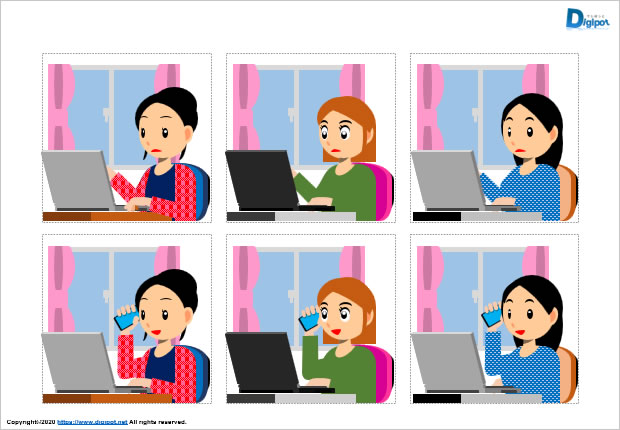 テレワーク中の女性のイラスト画像2