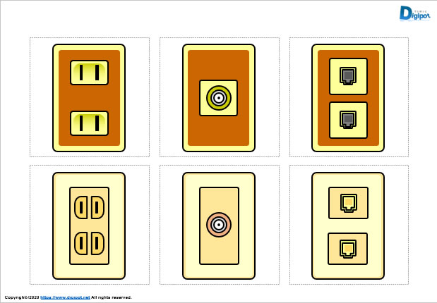 家庭用の電源、アンテナ、電話口のイラスト画像