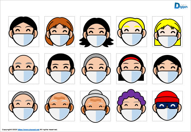 マスクをする人物の顔だけのイラスト画像2