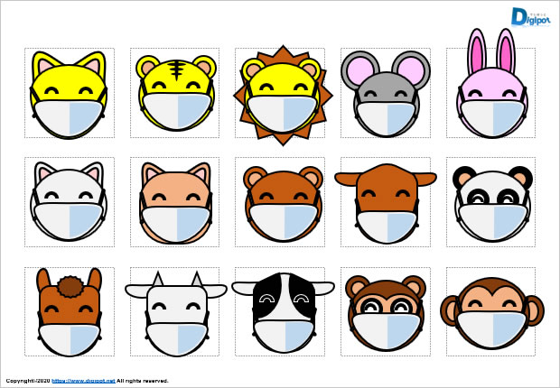 マスクをする動物の顔だけのイラスト パワーポイント フリー素材 無料素材のdigipot