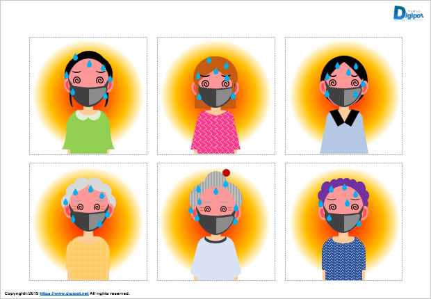 マスクで熱中症気味の女性のイラスト画像2