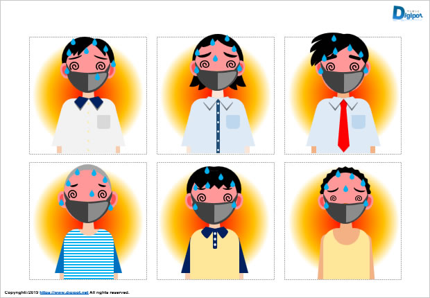 マスクで熱中症気味の男の子のイラスト画像2