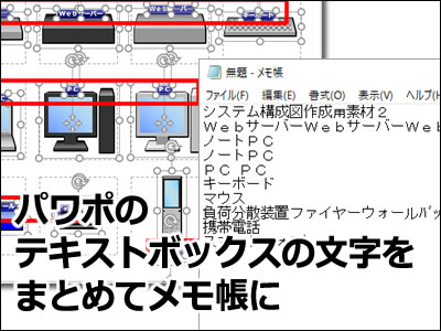 パワポのテキストボックスの文字をまとめてメモ帳に