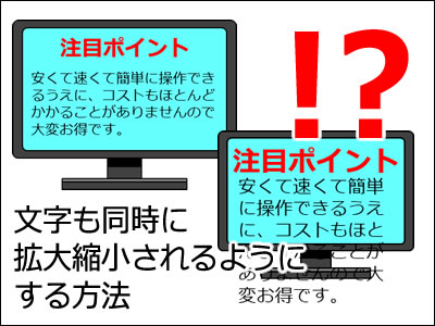 文字も同時に拡大縮小されるようにする方法