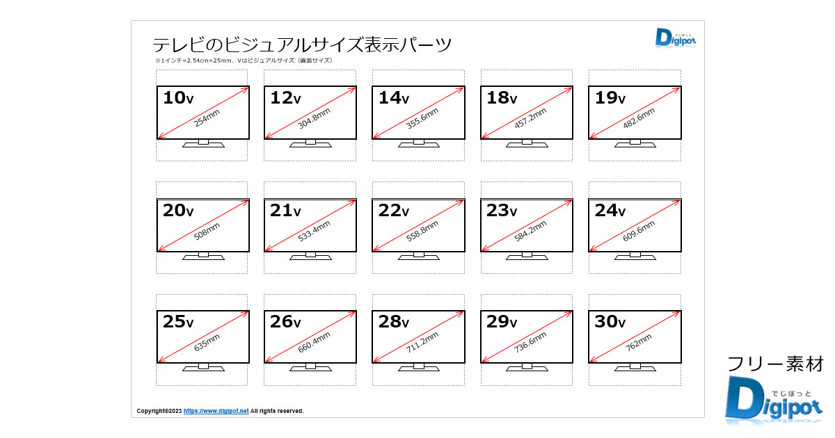 テレビのビジュアルサイズ表示パーツ画像