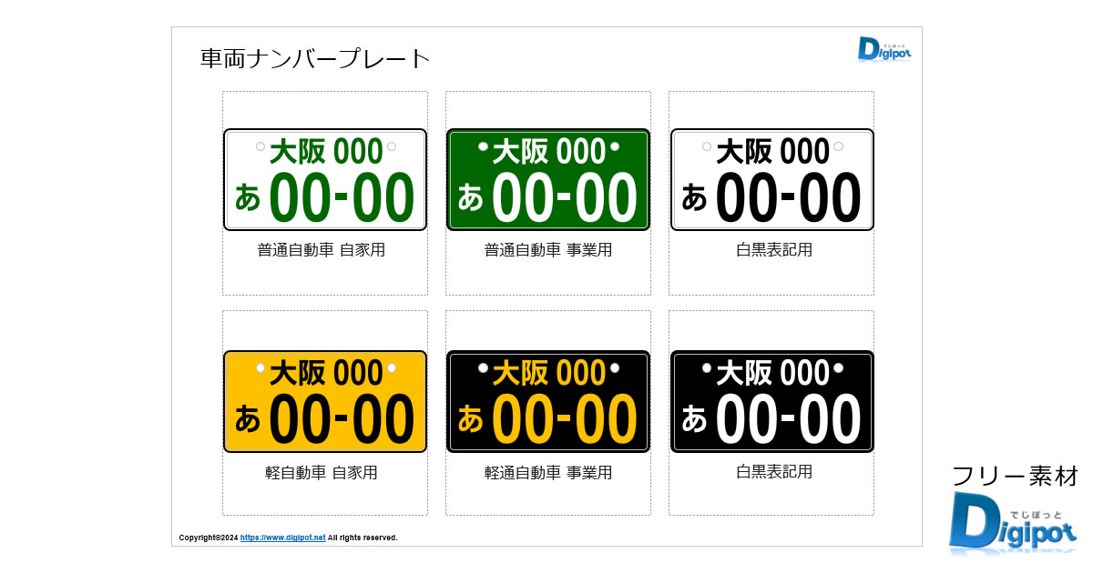 車両ナンバーのテンプレート画像