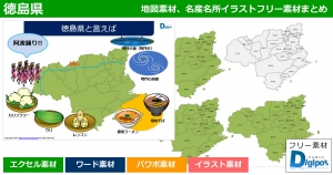 徳島県地図のパワポ、エクセル、ワード、イラスト素材まとめ