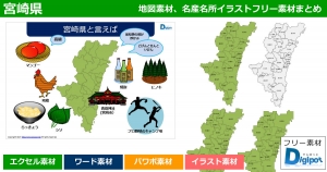 宮崎県地図のパワポ、エクセル、ワード、イラスト素材まとめ