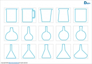 ビーカー、フラスコなどの理科実験器具の外観図形画像