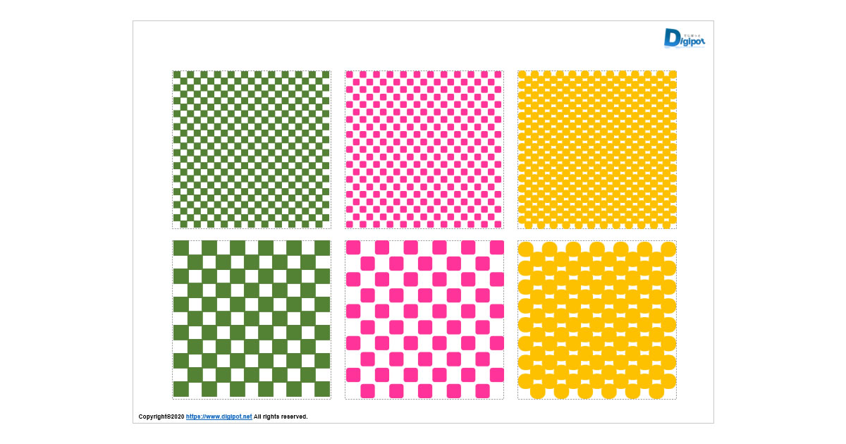 ライン、水玉、波、市松、矢絣パターン模様