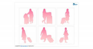 キャリーバッグで移動する女性のシルエット画像