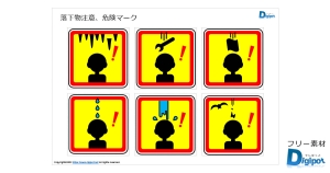 落下物注意、危険マーク画像