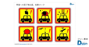 車両への落下物注意、危険マーク画像